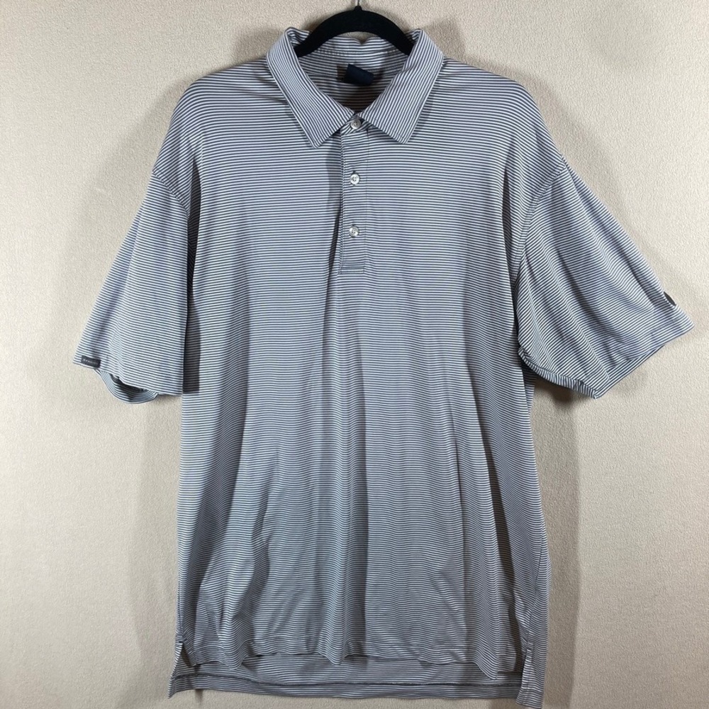 Dunning Golf Men's Striped Polo Sz XL White‎ Grey Short Sleeve Preppy Resortwear